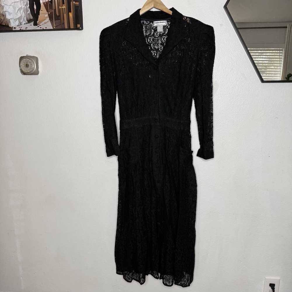 New Vintage‎ Karin Steven's Black Lace Whimsigoth Classic Midi Dress Dark Fairy